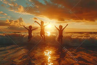 Family fun at bali beach parents and kids enjoying summer sunshine and ocean freedom