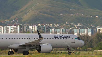 Airbus A321 Air Astana at Almaty airport, side view
