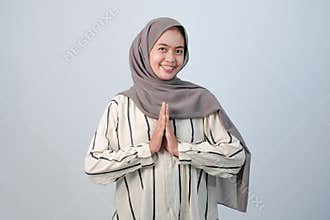 Body expression of Indonesian Asian woman wearing hijab