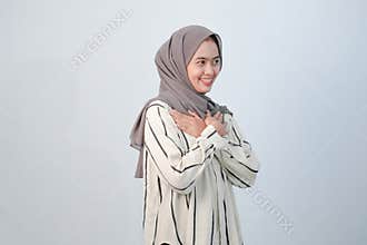 Body expression of Indonesian Asian woman wearing hijab
