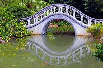 Autumn zen garden with bridge