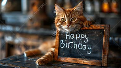 Happy birthday cat. Cat Holding Happy Birthday Sign. Happy birthdays.