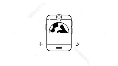 Smartphone screen shows world map with location pin