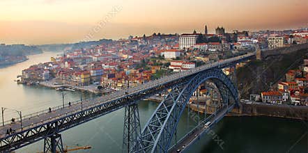 Panorama of old Porto at sunset, Portugal