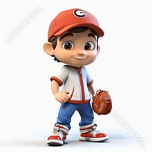 Playful Cartoon Boy With Baseball Mitt - Vray Tracing Style