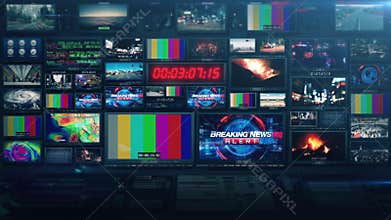 TV Broadcast News Studio Video Control Room Screens - Background Loop 4K