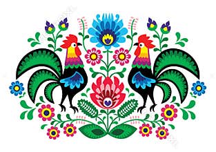 Polish floral embroidery with - traditional folk pattern