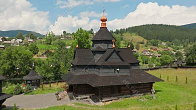 Church mountains forest aerial architecture sunset countryside