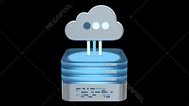 Cloud computing technology animation. Cloud data center with hosting server. Network and database. Cloud storage. Transparent