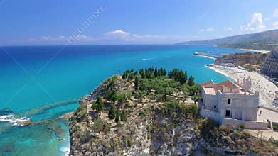 Aerial view of Tropea coastline in summer season, Calabria, Italy