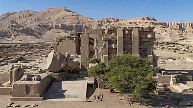 The Ramesseum is the memorial temple or mortuary temple of Pharaoh Ramesses II. It is located in the Theban necropolis