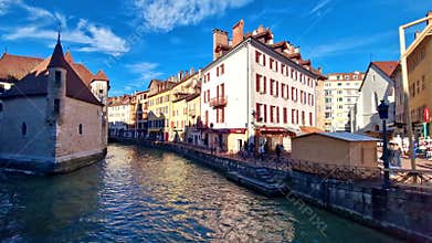 France travel and landmarks. Romantic beautiful old town of Annecy 4k hd video