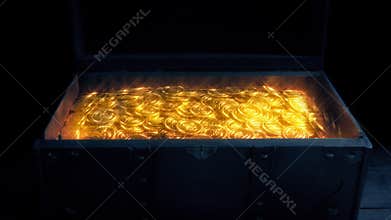 Chest Opens And Closes With Gold Treasure In The Dark