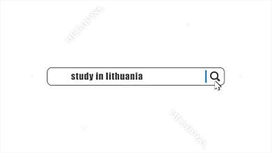 Study in Lithuania in search animation. Internet browser searching