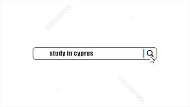 Study in Cyprus in search animation. Internet browser searching