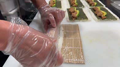 Close up of Japanese sushi chef prepare Sushi