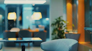 Generative AI Blurring the Background in a Modern Office Interior evening light effect business concept.