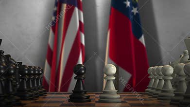Georgia State and USA Flag With Chess Play. Politics Conflict Concept