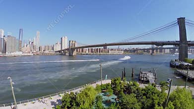 East River with vessels near Brooklyn Bridge and