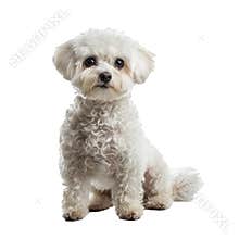 Adorable white curly haired dog on transparent background