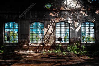 Photo of an Abandoned industrial interior with bright light