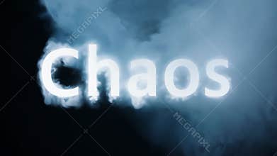 Smoke gracefully shaping the word chaos in an abstract display