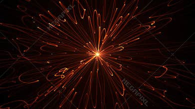 Seamless looped golden energy burst made of bright glowing lines smoothly pulsating on a black background