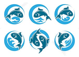 Fish icon with waves set