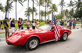 Veterans Day Parade in Miami Beach - America Flag during