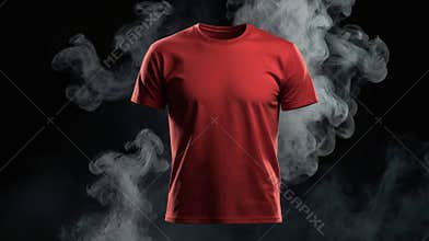 Red t-shirt surrounded by smoke on black background