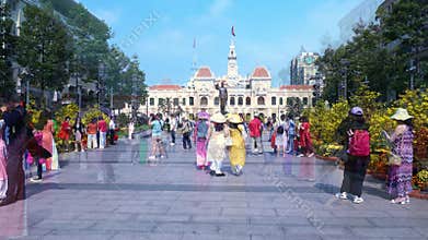 Walking street morning Lunar New Year at downtown