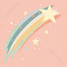 Shooting star, The illustration with a pastel pink, yellow, blue, green and orange palette conveying a celestial theme