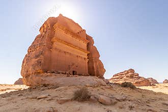 Qasr al Farid (Lonely castle) tomb at Hegra (Mada'in Salih) site near Al Ula, Saudi Arab