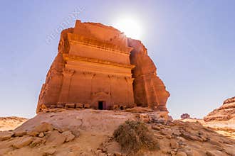 Qasr al Farid (Lonely castle) tomb at Hegra (Mada'in Salih) site near Al Ula, Saudi Arab