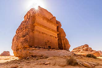 Qasr al Farid (Lonely castle) tomb at Hegra (Mada'in Salih) site near Al Ula, Saudi Arab