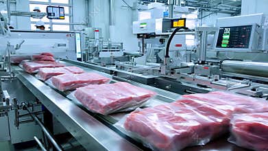 Automated meat processing line in modern factory setting