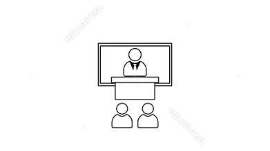 Person presenting on screen to two people