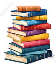A stack of books sitting on top of each other, clipart on light background.