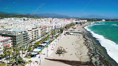 Estepona, Andalusia. Beautiful aerial view of cityscape along the coast in the morning