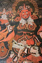 mural painting in a buddhist fortress (simtokha dzong) in thimphu (bhutan)