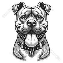 Dog Portrait Pit bull engraving sketch raster