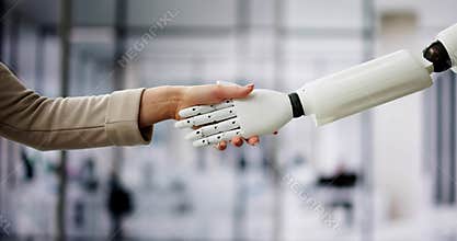 AI Robot And Human Woman Hand