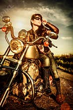 Biker girl on a motorcycle