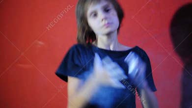 Child playing with chalk magnesia