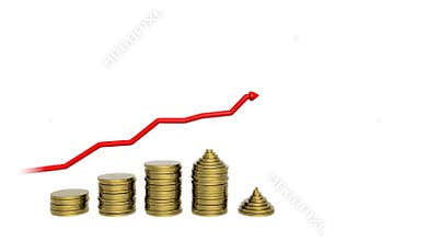 Red arrow and coins chart