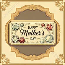 Elegant vintage inspired happy mother's day greeting card design adorned with sparkling gemstones