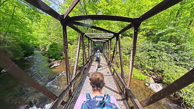 Backpacking Through Bridge over Eagle Creek