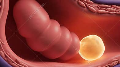 Medical Animation of Colon Polyp Inside Intestine with Red and Purple Walls Medical Visualization for Healthcare