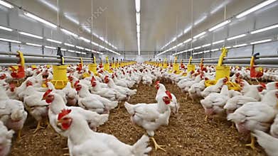 Broiler Chickens in a Modern Commercial Poultry Farm, poultry farming concept