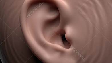 Close Up of Ear with Ear Drum Display and Water Ripples to Cleanse in Pink Background for Medical Animation and Medical